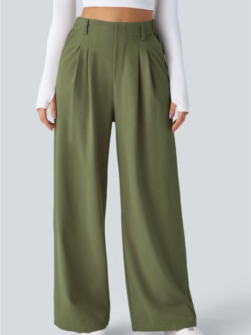Halara Flex Women Small High Waisted Pocket Wide Waffle Work Loden Green Pants